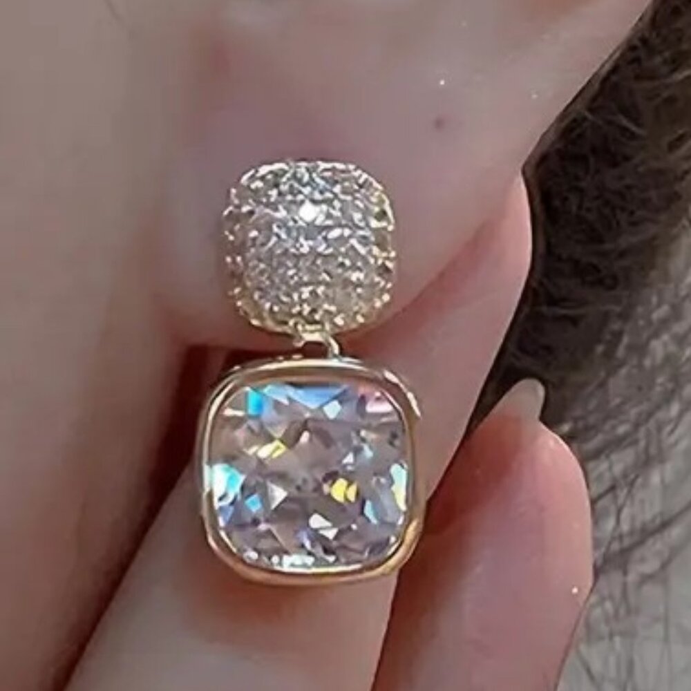 New Womens Drop Crystal Earrings Silver